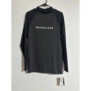 NWT Quiksilver XL Long Sleeve Rash Guard Sun Swim Shirt Surf Black Gray UPF50+